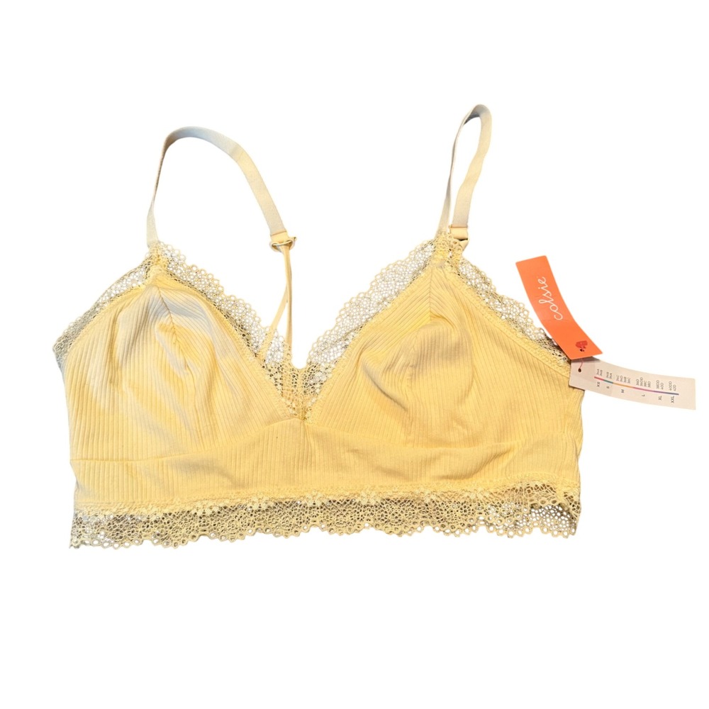 Colsie Lace Trim Camisole Crop Top Bralette Pastel Yellow Loungewear Size L NWT